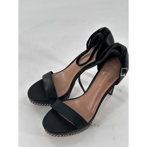 BCBGeneration Noelli Chain Platform Sandals 7 Black NWOT Heels Pumps Ankle Strap - Picture 5 of 8